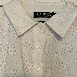 Lauren Ralph Lauren white eyelet shirtdress sz6 💯% cotton &cotton lined